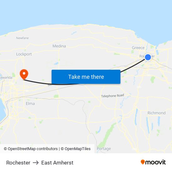 Rochester to East Amherst map