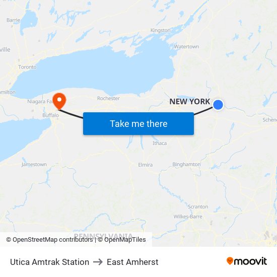 Utica Amtrak Station to East Amherst map