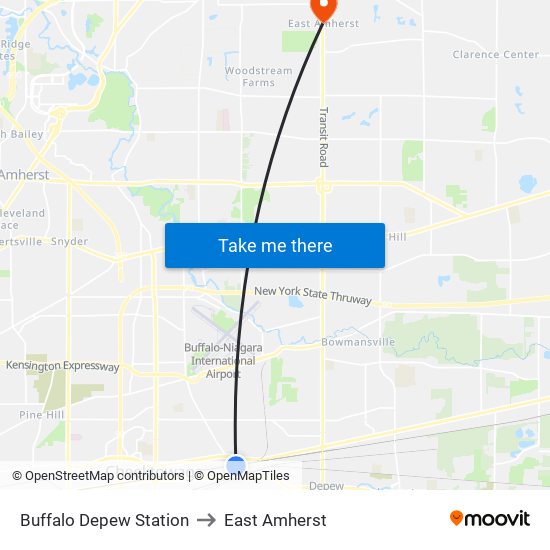 Buffalo Depew Station to East Amherst map