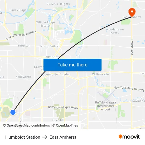 Humboldt Station to East Amherst map