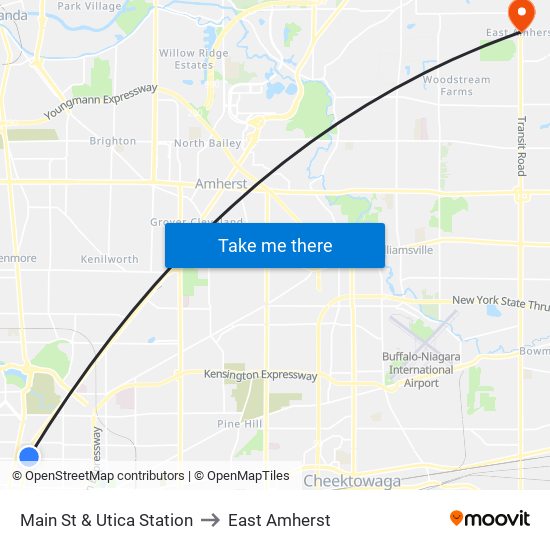 Main St & Utica Station to East Amherst map