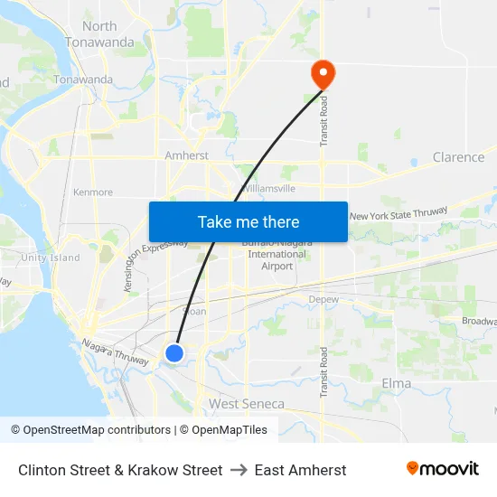 Clinton Street & Krakow Street to East Amherst map