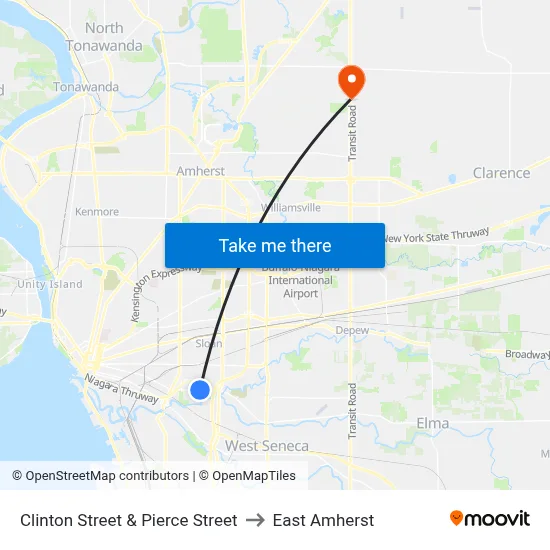 Clinton Street & Pierce Street to East Amherst map