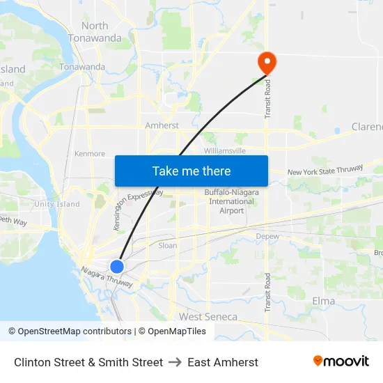 Clinton Street & Smith Street to East Amherst map