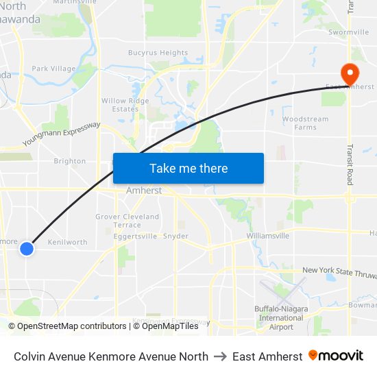 Colvin Avenue Kenmore Avenue North to East Amherst map