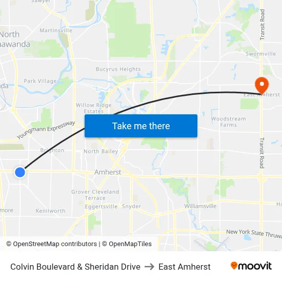 Colvin Boulevard & Sheridan Drive to East Amherst map