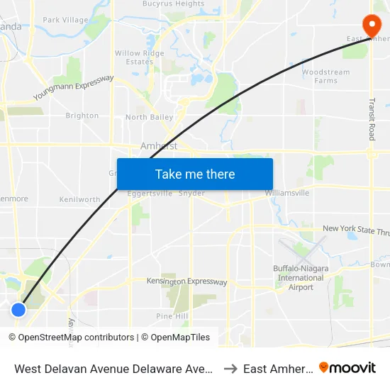 Delavan Avenue & Delaware Avenue to East Amherst map