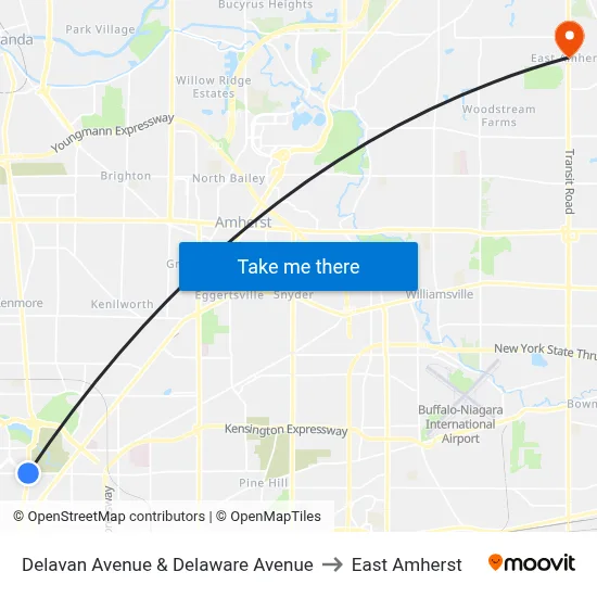 Delavan Avenue & Delaware Avenue to East Amherst map