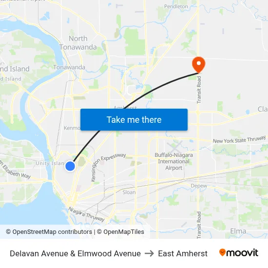 Delavan Avenue & Elmwood Avenue to East Amherst map