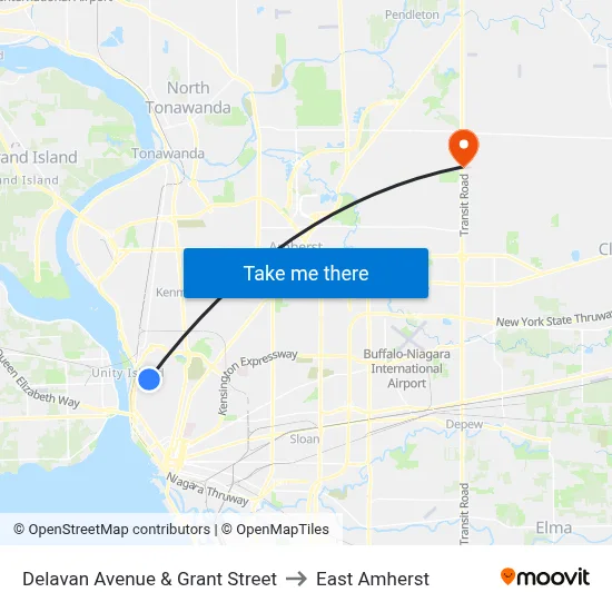 Delavan Avenue & Grant Street to East Amherst map