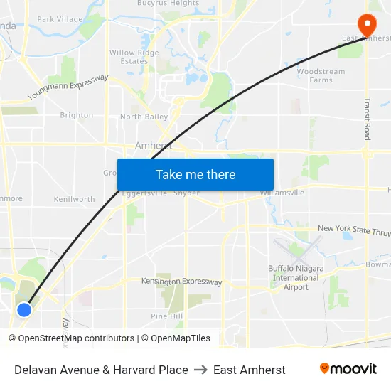 Delavan Avenue & Harvard Place to East Amherst map
