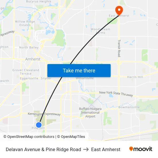 Delavan Avenue & Pine Ridge Road to East Amherst map