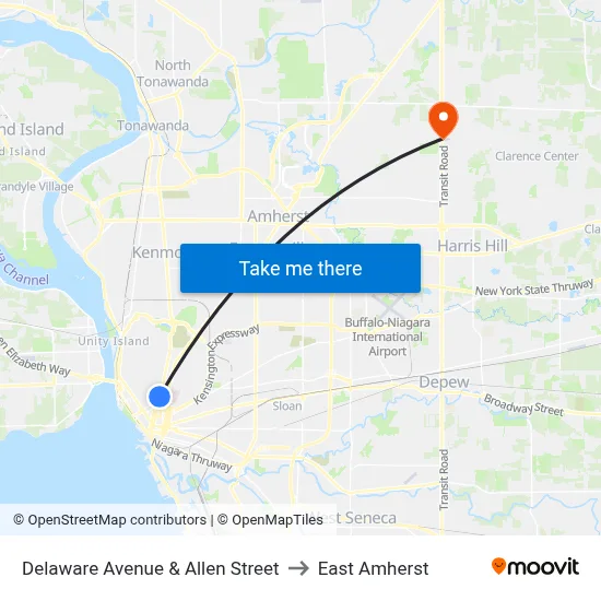 Delaware Avenue & Allen Street to East Amherst map