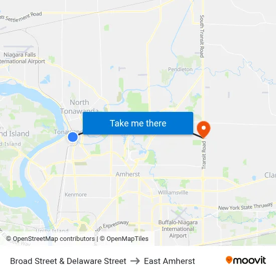Broad Street & Delaware Street to East Amherst map