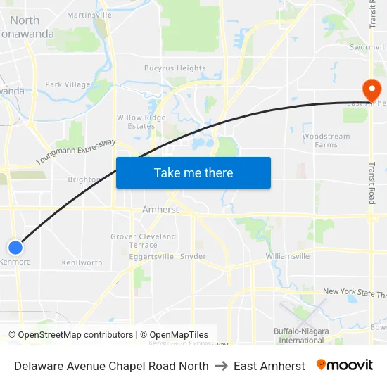 Delaware Avenue & Chapel Road to East Amherst map