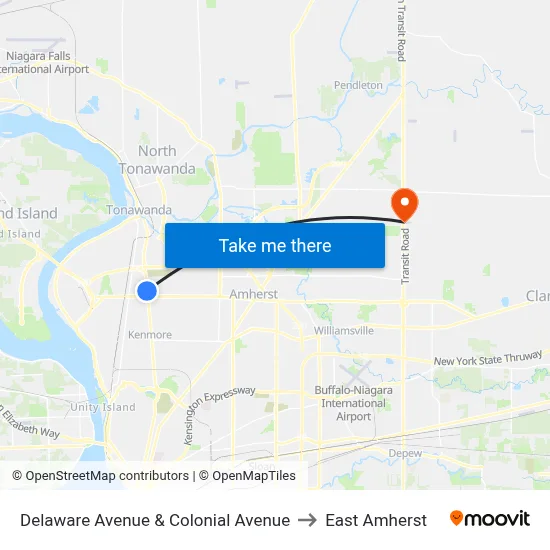 Delaware Avenue & Colonial Avenue to East Amherst map