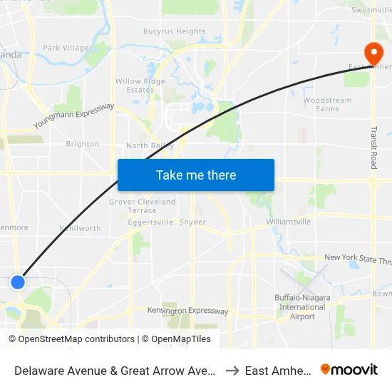 Delaware Avenue & Great Arrow Avenue to East Amherst map