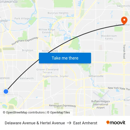 Delaware Avenue & Hertel Avenue to East Amherst map