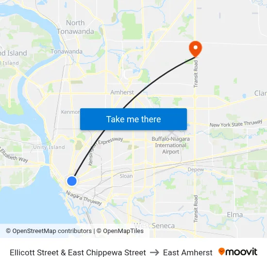 Ellicott Street & East Chippewa Street to East Amherst map