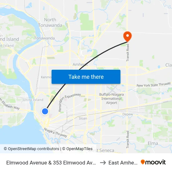 Elmwood Avenue & 353 Elmwood Avenue to East Amherst map