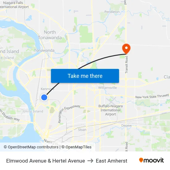 Elmwood Avenue & Hertel Avenue to East Amherst map