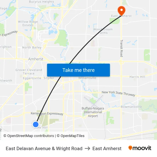 East Delavan Avenue & Wright Road to East Amherst map