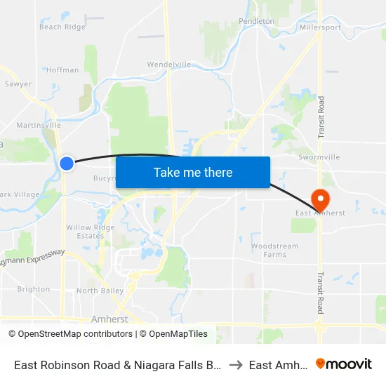 East Robinson Road & Niagara Falls Boulevard to East Amherst map