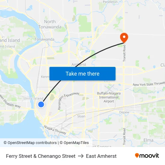 Ferry Street & Chenango Street to East Amherst map