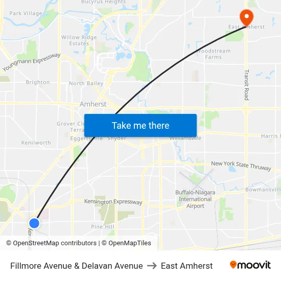 Fillmore Avenue & Delavan Avenue to East Amherst map