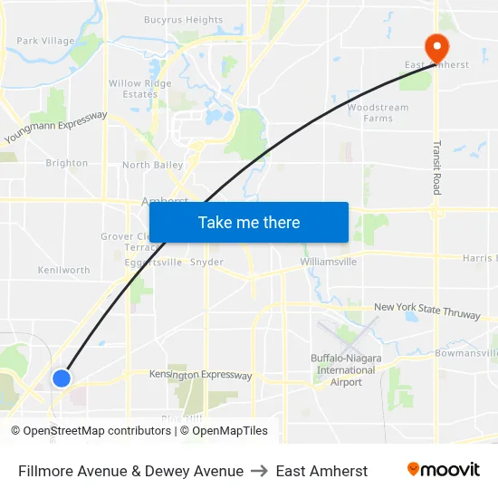 Fillmore Avenue & Dewey Avenue to East Amherst map