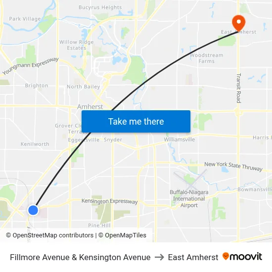 Fillmore Avenue & Kensington Avenue to East Amherst map