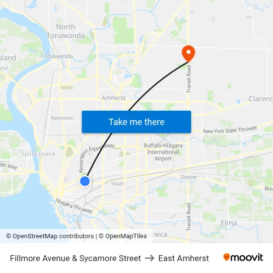 Fillmore Avenue & Sycamore Street to East Amherst map