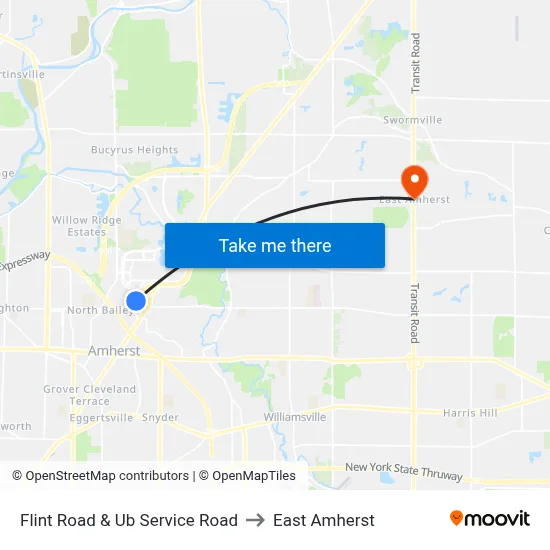 Flint Road & Ub Service Road to East Amherst map
