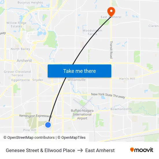 Genesee Street & Ellwood Place to East Amherst map