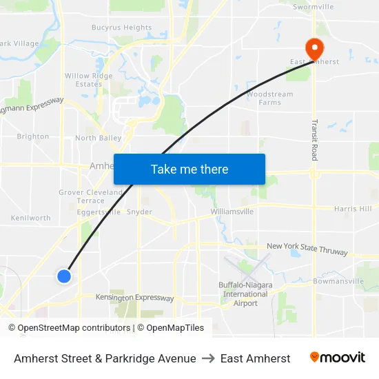 Amherst Street & Parkridge Avenue to East Amherst map