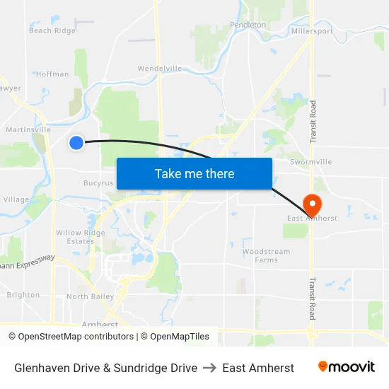 Glenhaven Drive & Sundridge Drive to East Amherst map