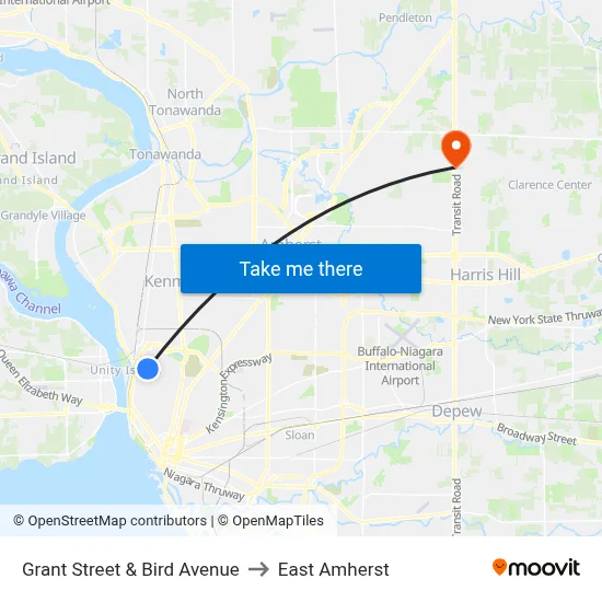 Grant Street & Bird Avenue to East Amherst map