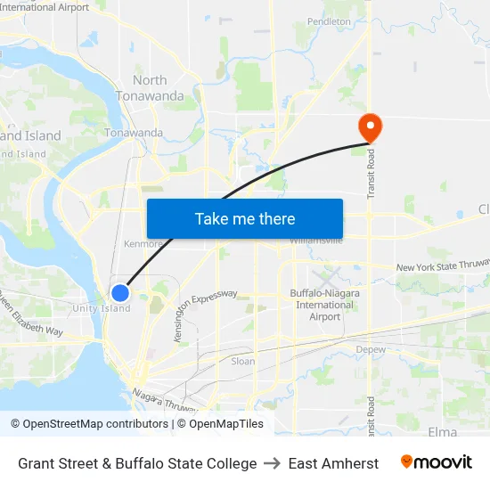 Grant Street & Buffalo State College to East Amherst map