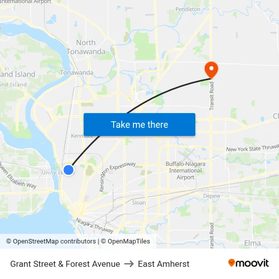 Grant Street & Forest Avenue to East Amherst map