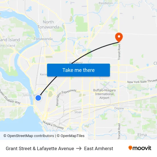 Grant Street & Lafayette Avenue to East Amherst map