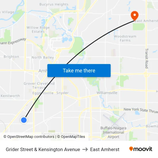 Grider Street & Kensington Avenue to East Amherst map