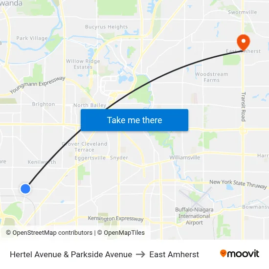 Hertel Avenue & Parkside Avenue to East Amherst map