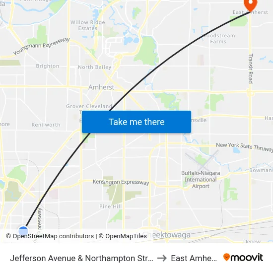 Jefferson Avenue & Northampton Street to East Amherst map