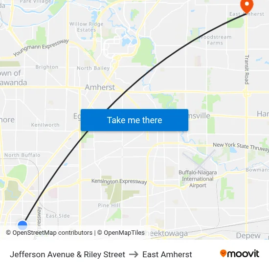 Jefferson Avenue & Riley Street to East Amherst map