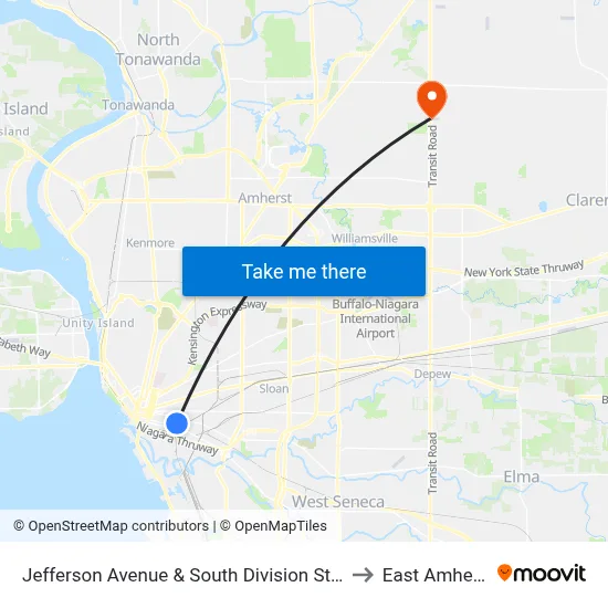 Jefferson Avenue & South Division Street to East Amherst map