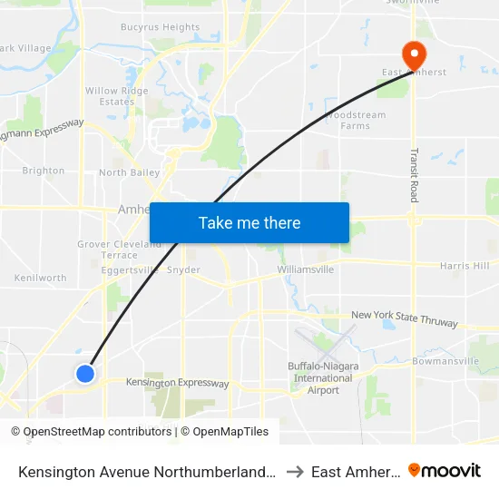 Kensington Avenue & Northumberland Avenue to East Amherst map