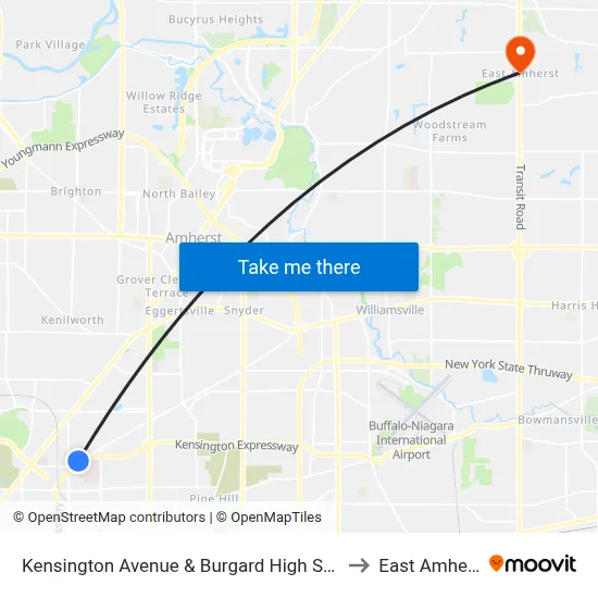 Kensington Avenue & Burgard High School to East Amherst map