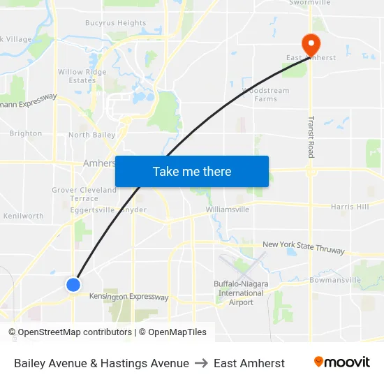 Bailey Avenue & Hastings Avenue to East Amherst map