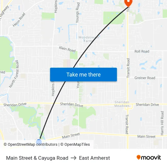 Main Street & Cayuga Road to East Amherst map