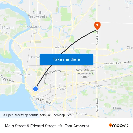 Main Street & Edward Street to East Amherst map